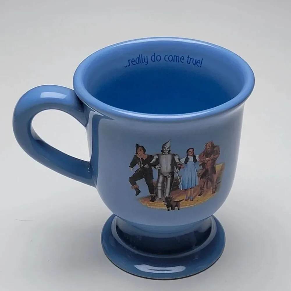 Wizard of Oz Pedestal Coffee Mug Blue Wishes Really Do Come True Dorothy Cup